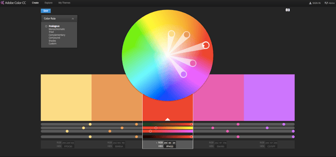 Color wheel on dashboard of Adobe Color