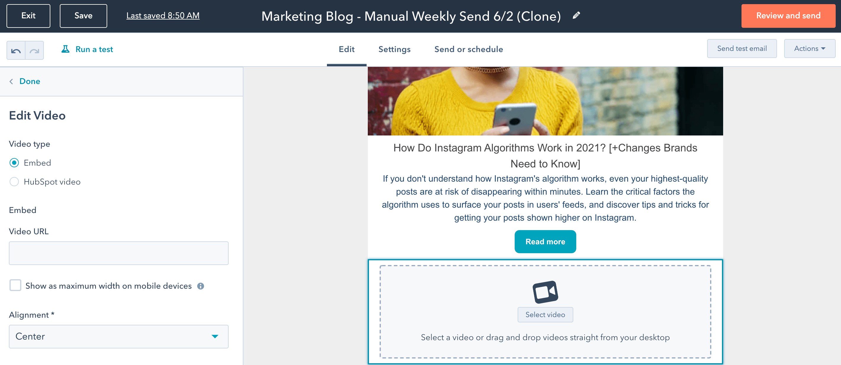 Select the videos to be included in the HubSpot email