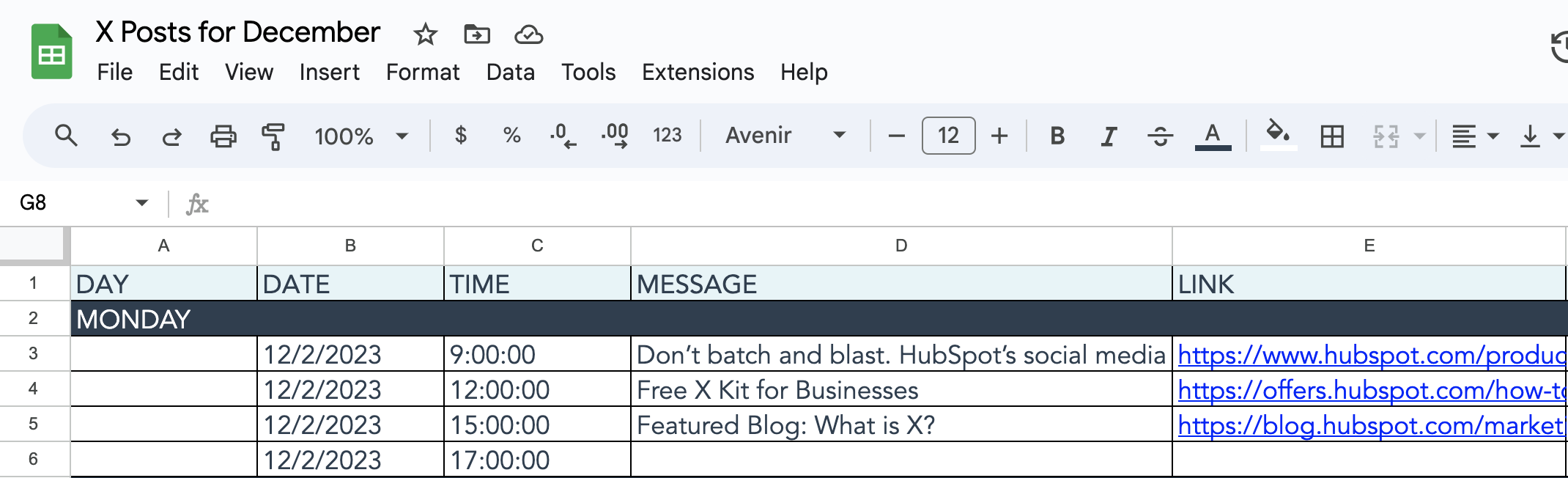 social media content calendar tool: hubspot templates