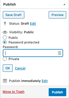 Setting WordPress post to password protected in editor interface