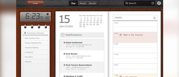 A calendar app uses skeuomorphism design.