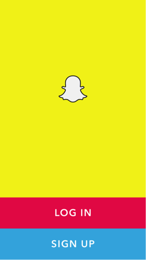 Màn hình chính Snapchat màu vàng để đăng nhập hoặc đăng ký