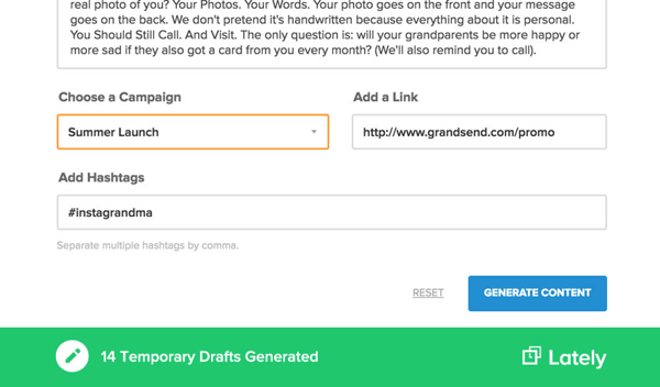 Lately AI tool's campaign settings page