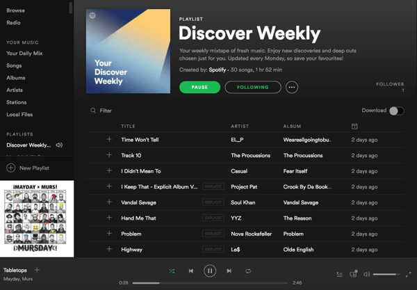 Spotify Discover Weekly personalized listening experience