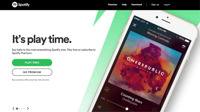 Spotify subheading embraces personality with phrases like "Say hi."