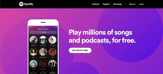 Homepage of Spotify.