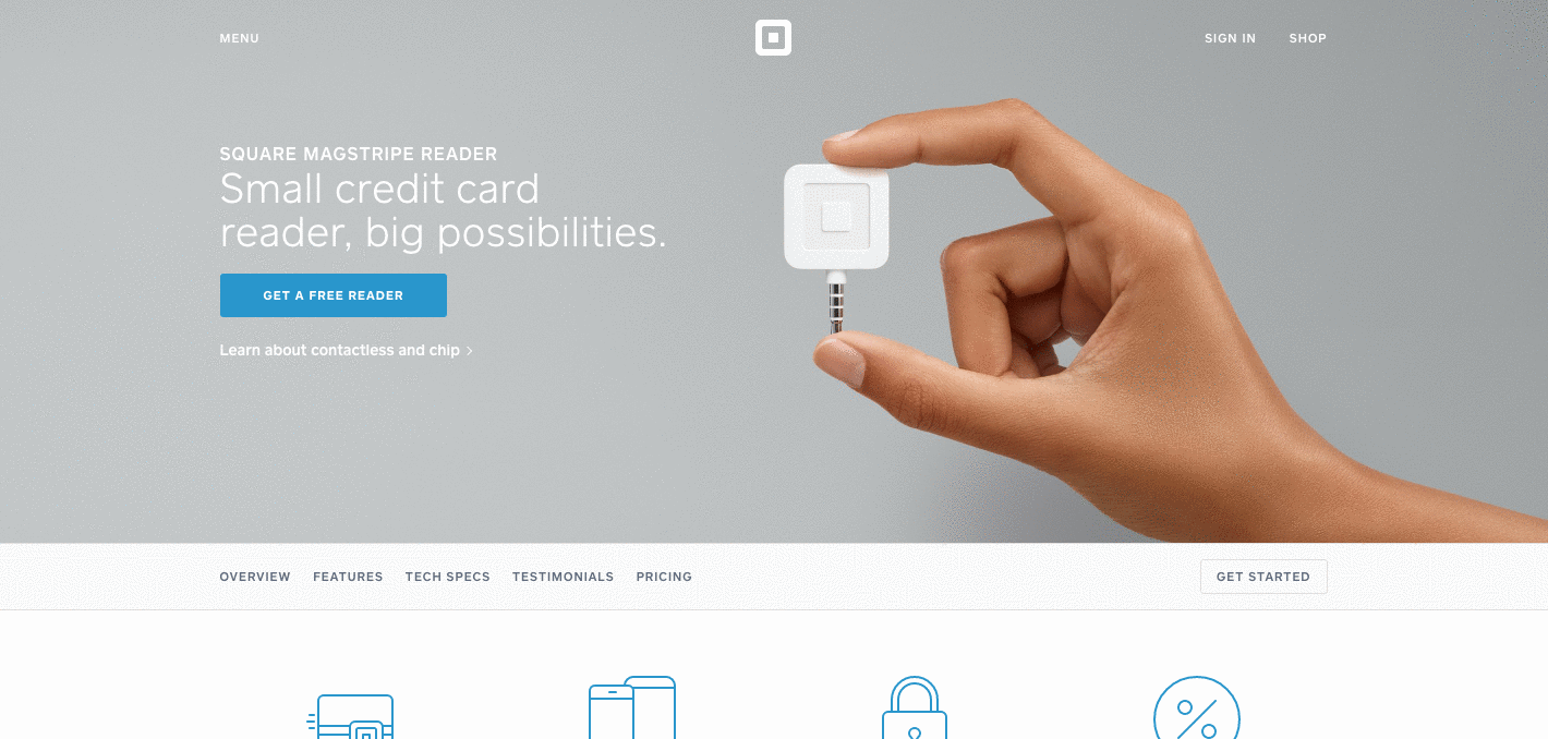 Product page of Square