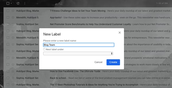 Creating labels for email types