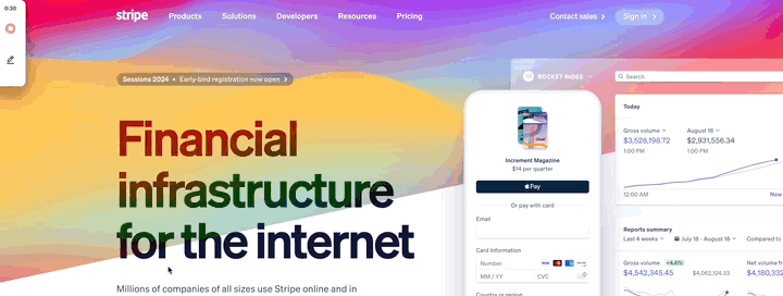 an animated gradient on stripe's website