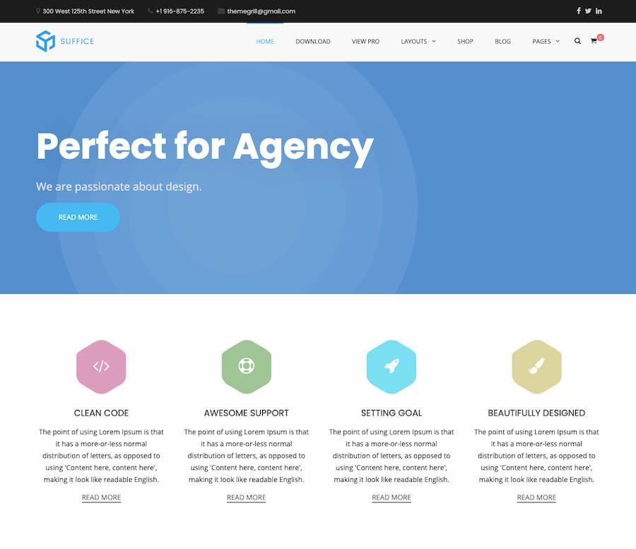 Suffice theme demo displays minimalist agency homepage-1