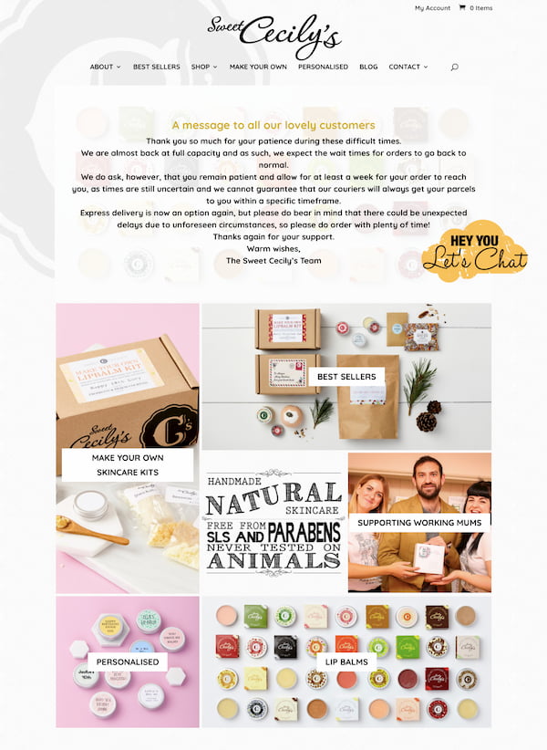 Sweet Cecily’s website built with Divi theme