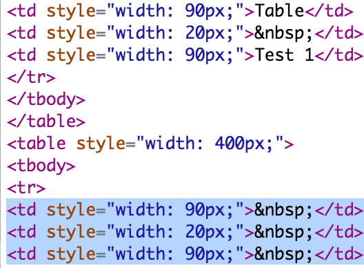 Table As Hpadding Code.