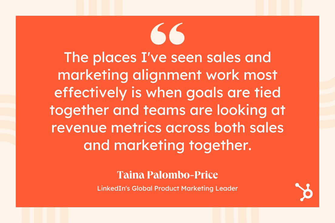 اقتباس Taina حول توافق المبيعات والتسويق بشكل أفضل مع الأهداف المشتركة