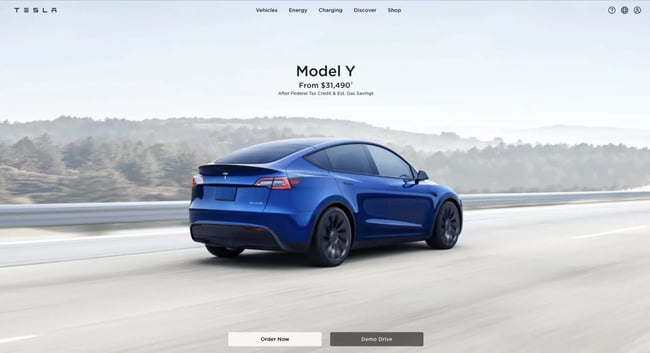 Homepage of Tesla.