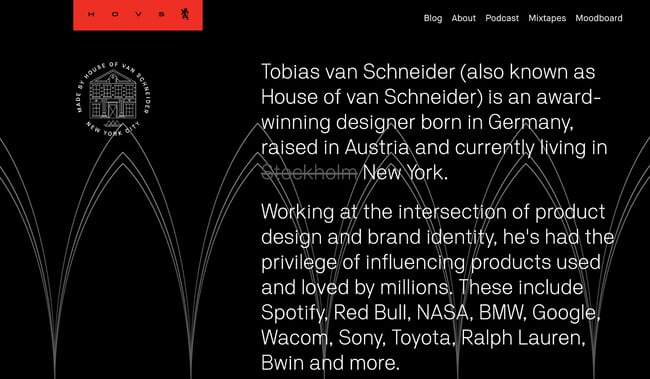 Graphic design portfolio example: Tobias van Schneider