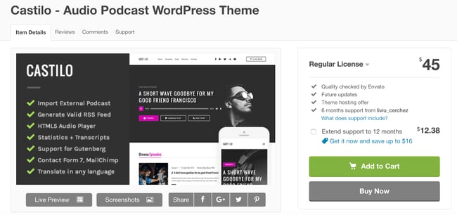 castilo wordpress theme for podcasts download page