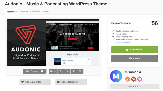 audonic wordpress theme for podcasts download page