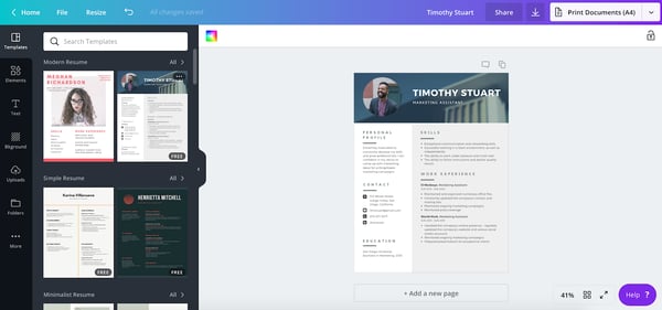 Canva resume templates.