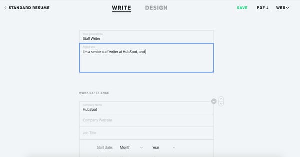 Standard Resume online resume builder.