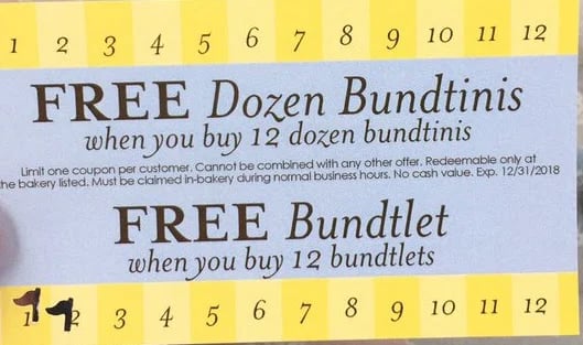 Nothing Bundt Cakes buy 12 get one free punch card example for customer loyalty program