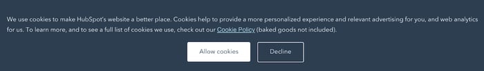 A banner that asks users for permission to use cookies.