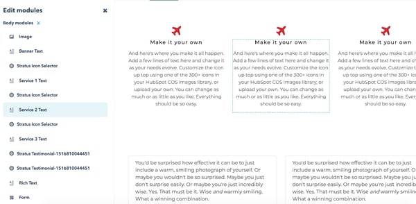 HubSpot landing page text blocks.