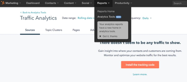 HubSpot analytics tools.