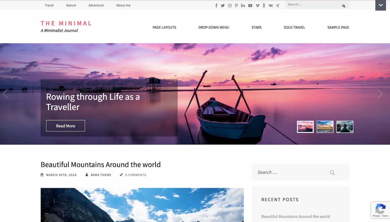 The Minimal WordPress theme demo has lots of images and white space