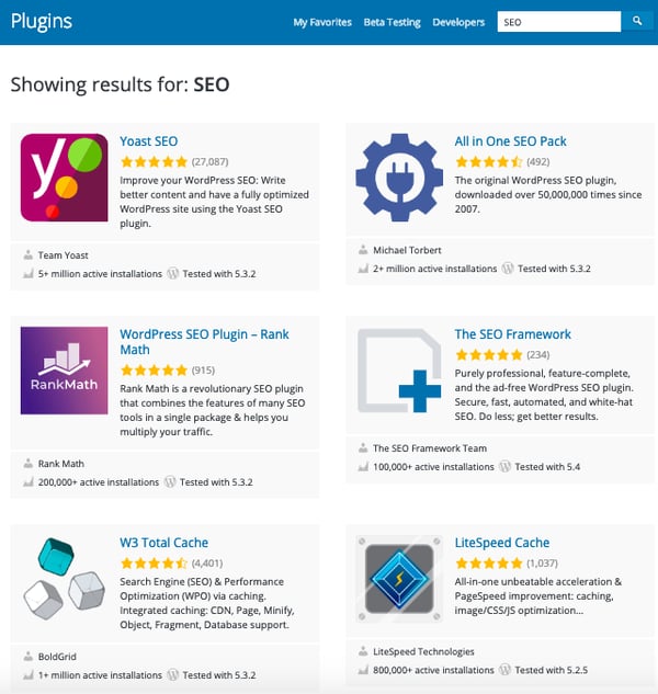 SEO plugins available in WordPress official directory