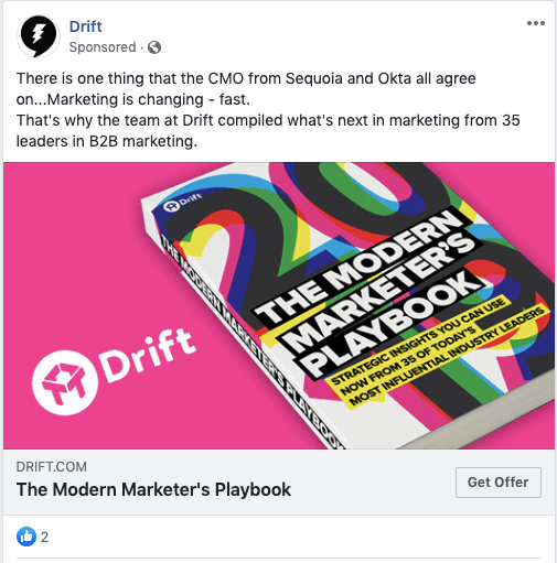 Drift sponsored post on Facebook
