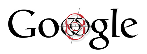 Black font Google logo where O is a compass and bullseye
