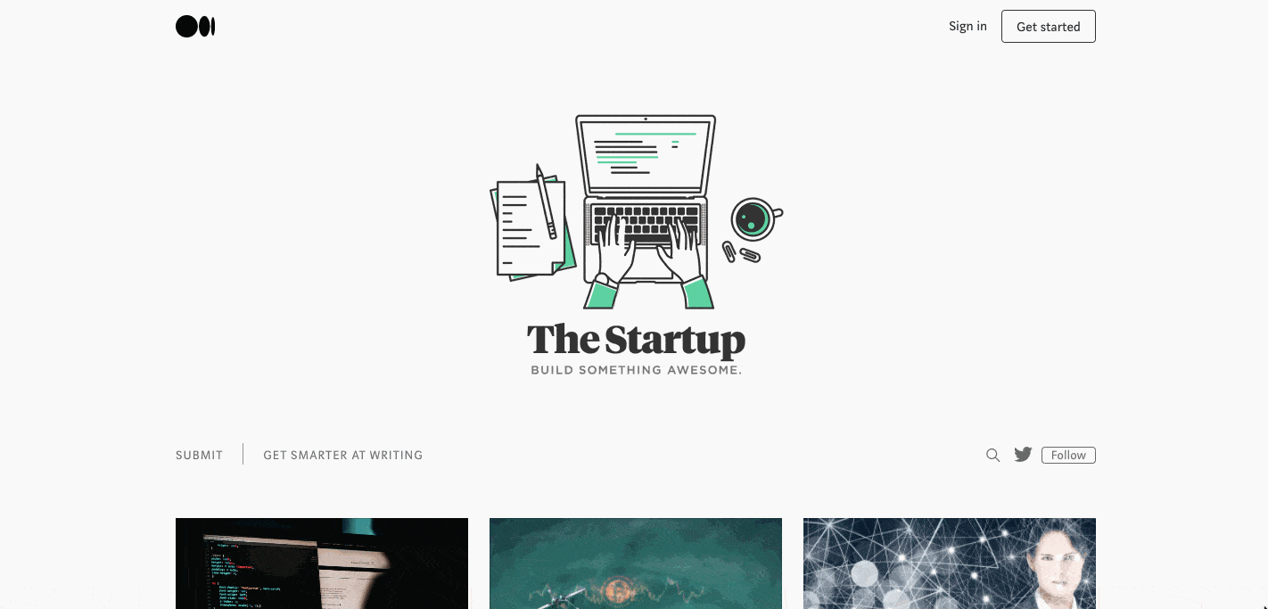 The Startup site built on the WordPress alternative Medium