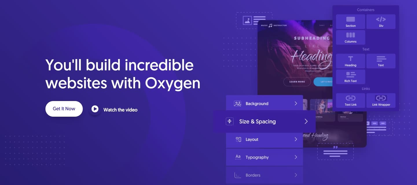 homepage for the WordPress page builder Oxygen