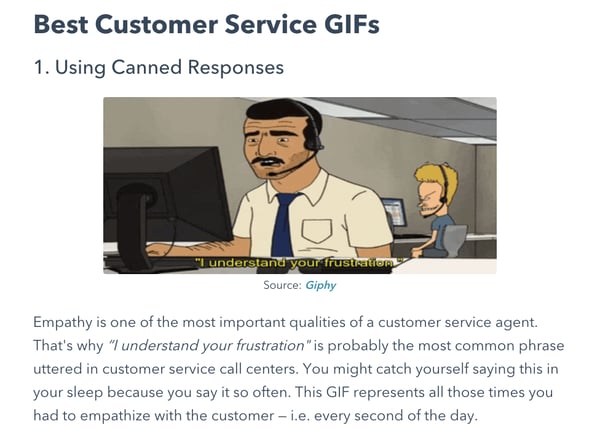 Divertida publicación de blog de HubSpot con GiFs 