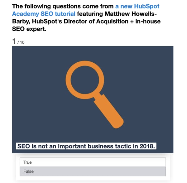 HubSpot blog post quiz