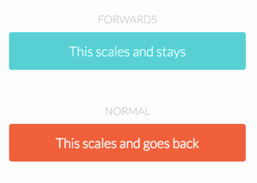 two buttons with CSS animation-fill-mode property set to forwards and normal