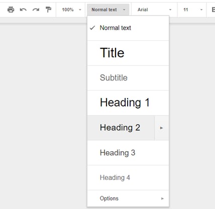 google docs heading tags