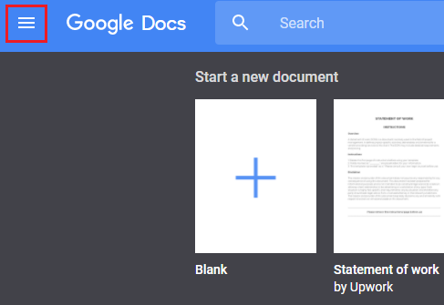 toggle google docs menu