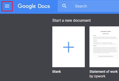 menu do google docs