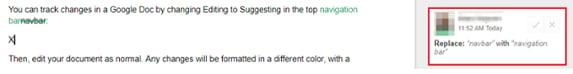 google docs tracking changes example
