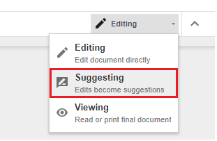 google docs tracking changes suggesting