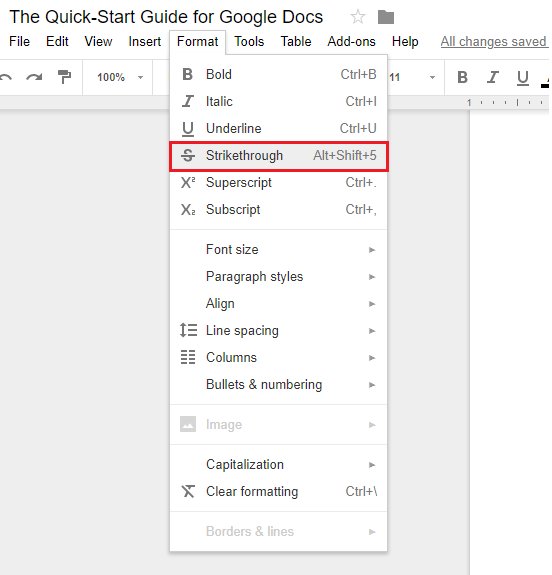 google docs strikethrough