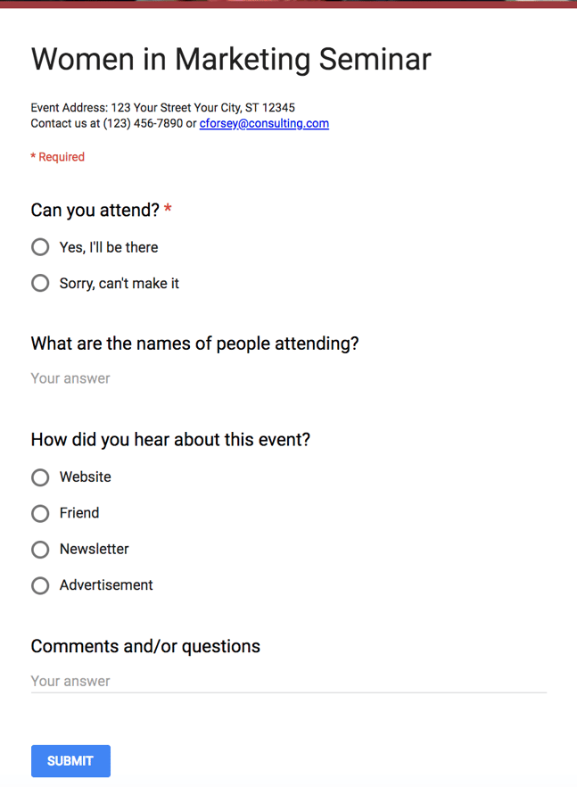 Event Feedback Form Sample