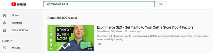 Search result of 'ecommerce seo' in YouTube