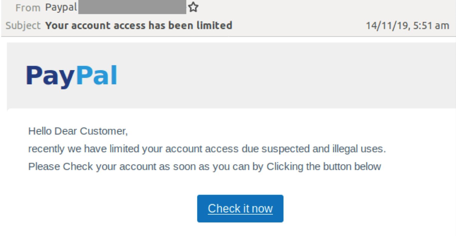 sample phishing email posing as PayPal