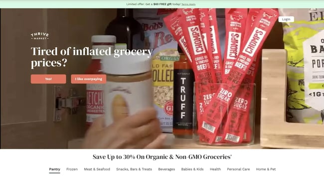 Homepage of Thrive Market.