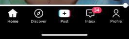 TikTok lower navigation with post button in the ceenter