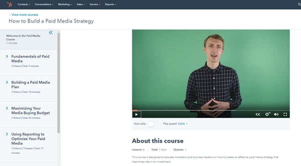 HubSpot Academy paid media strategy course.