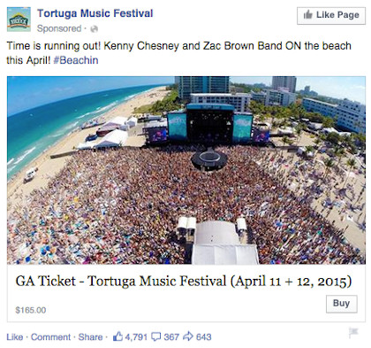 Anúncio no Facebook do Festival de Música de Tortuga