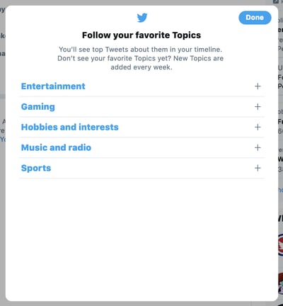 Twitter Topic follow options